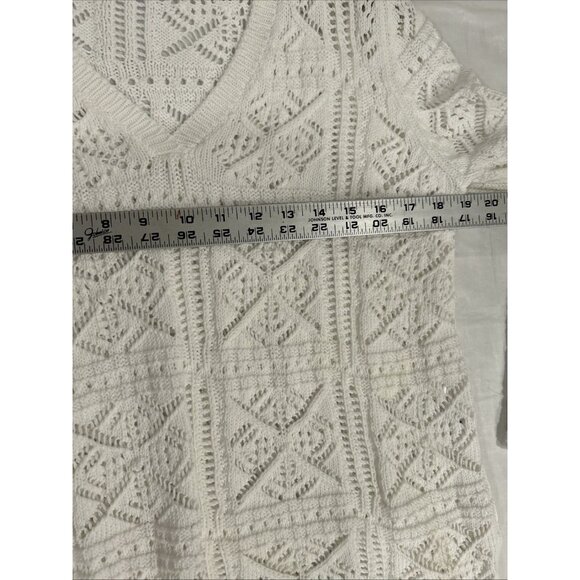 Amina Rubinacci White Crochet Knit V‎ Neck Long Sleeve Sweater Top XL Old Money - Picture 8 of 8